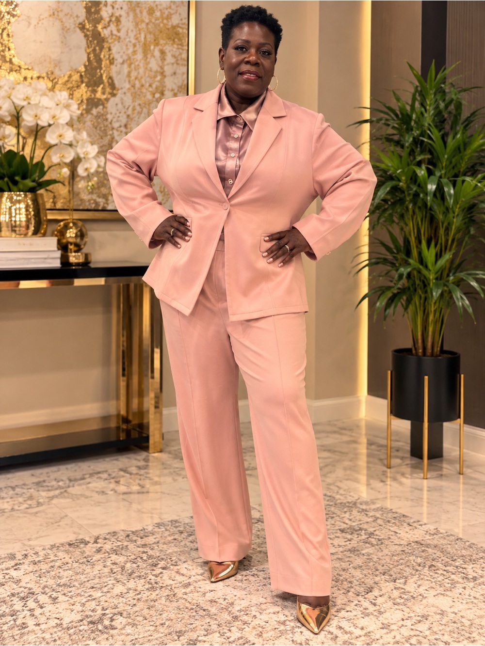 SHEIN Dusty Pink Tailored Blazer & Pants Set